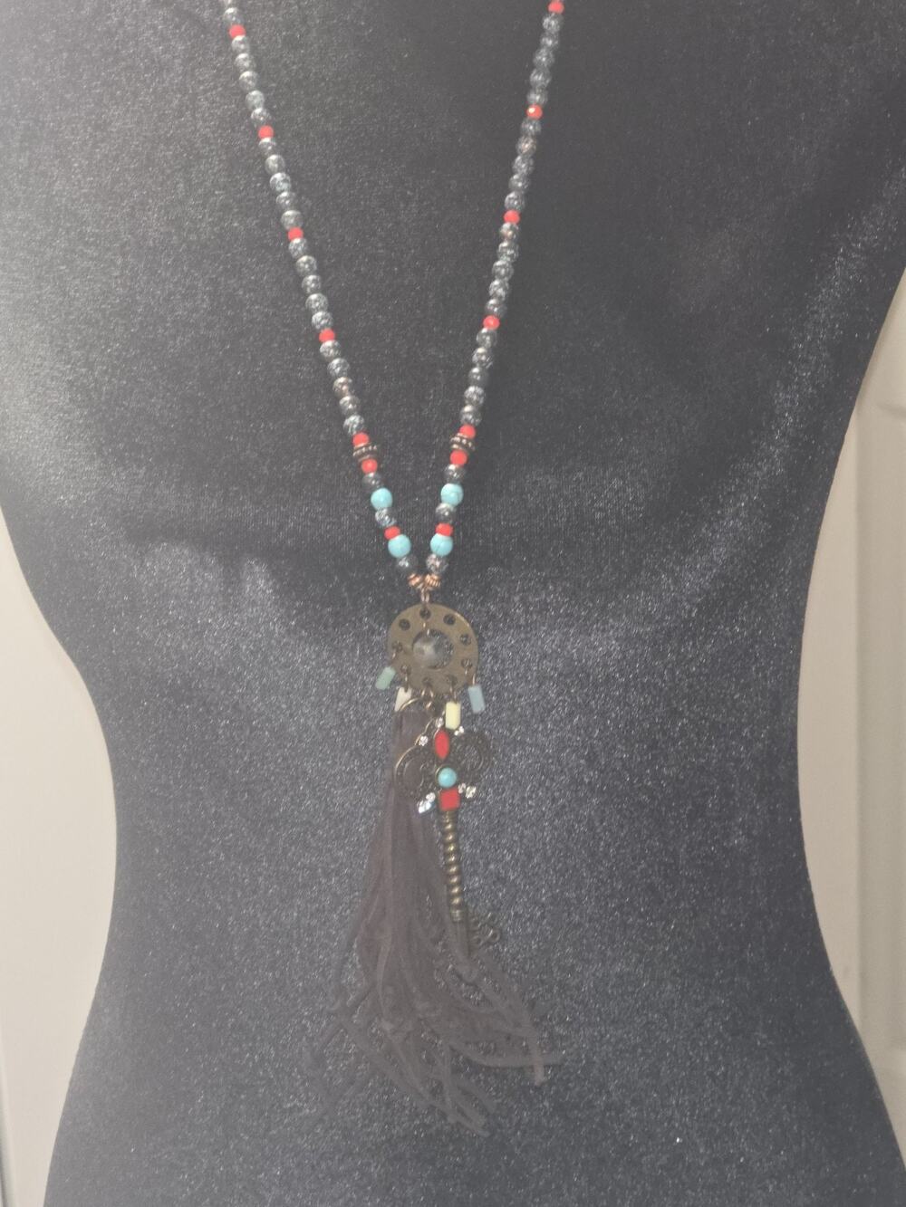 Bohemian Beaded Necklace with Tassel Pendant